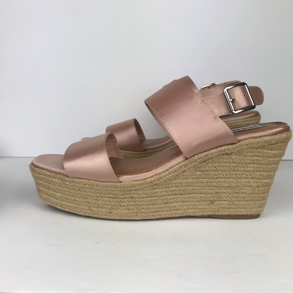 Steve Madden Woven Wedge Sandal Pink Satin Straps - Picture 11 of 16